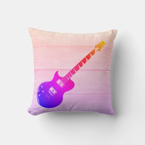 Electric Guitar  Wood Pop Art Throw Pillow