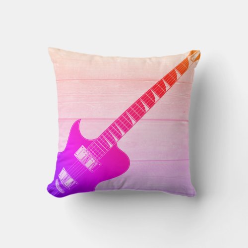Electric Guitar  Wood Pop Art Throw Pillow