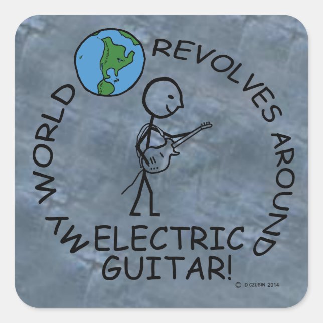 Electric Guitar - World Revolves Around Square Sti Sticker (Front)