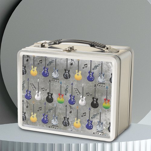 Electric Guitars And Music Notes Metal Lunch Box