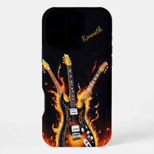 Electric guitars burst into flames at sunset iPhone 16 pro max case