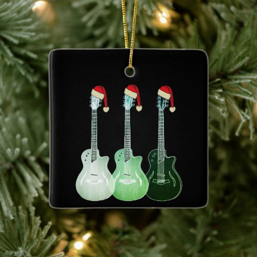 Electric Guitars Festive Green Ceramic Ornament