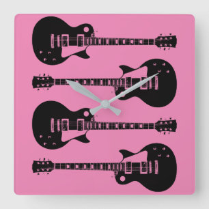 Electric Guitars Graphic in Black Square Wall Clock