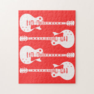 Electric Guitars Graphic in White Jigsaw Puzzle