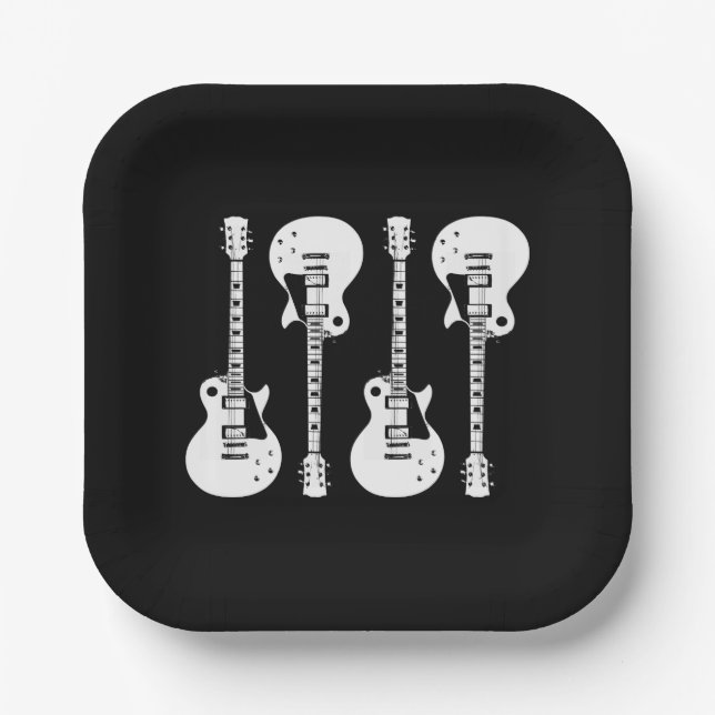 Electric Guitars Graphic in White Paper Plates (Front)