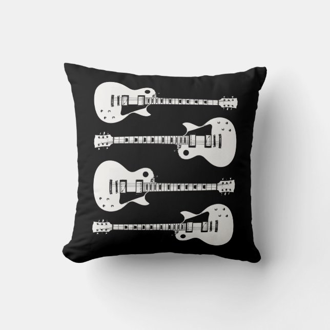 Electric Guitars Graphic in White Throw Pillow (Front)