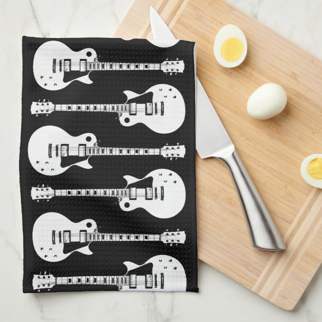 Electric Guitars Graphic in White Towel (Quarter Fold)