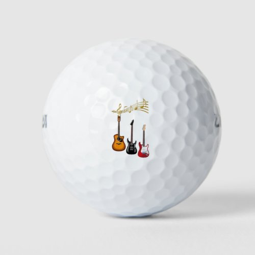 electric guitars with musical scores golf balls