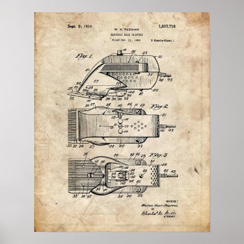 Electric Hair Clipper Patent Poster