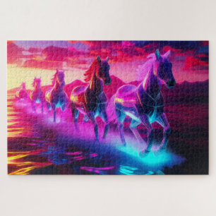 Electric Herd - Synthwave Horses Jigsaw Puzzle