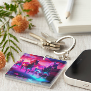 Electric Herd - Synthwave Horses Keychain