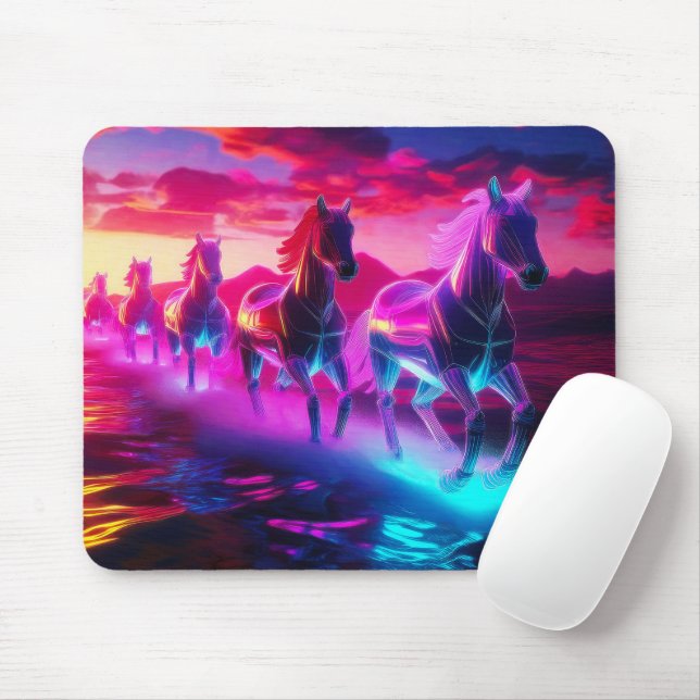 Electric Herd - Synthwave Horses Mouse Pad (With Mouse)