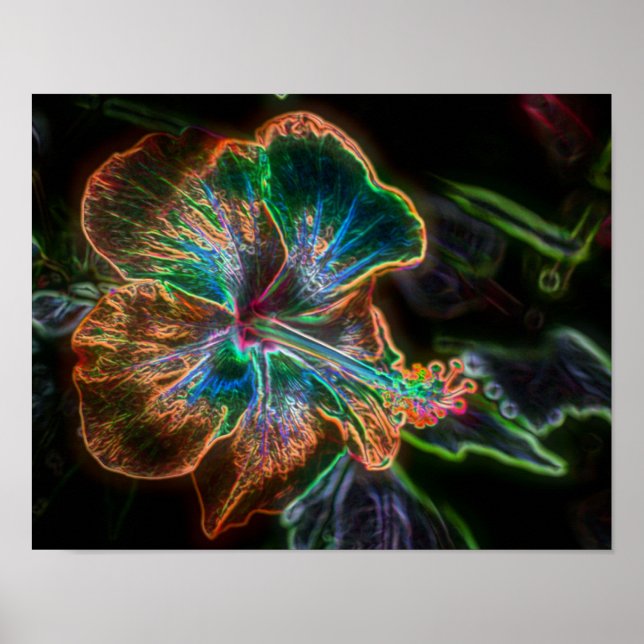 Electric Hibiscus Abstract Flower Art #2 Poster (Front)