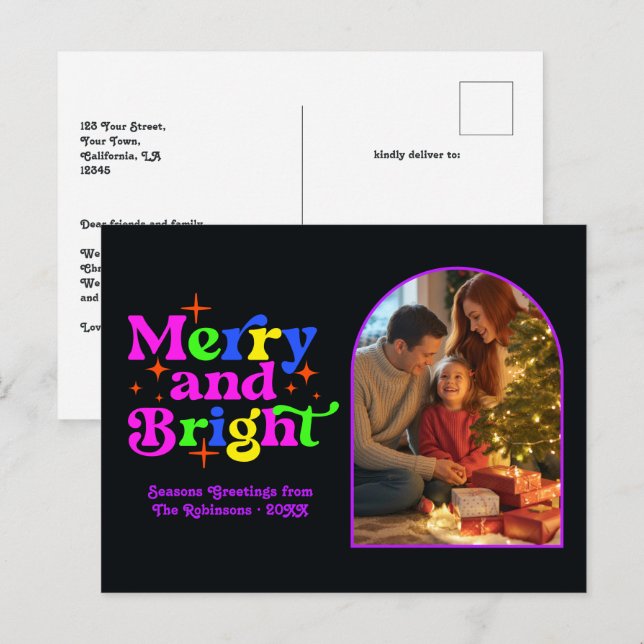 Electric Holiday Merry and Bright Retro Christmas Postcard (Front/Back)