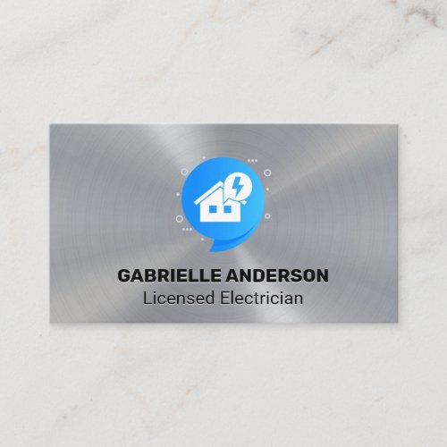 Electric Home Icon  Metallic Background Business Card