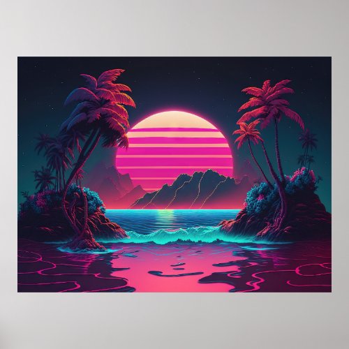 Electric Island Synthwave Vibes in Paradise Poster