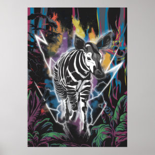 Electric Jungle Okapi with Neon Lightning Poster