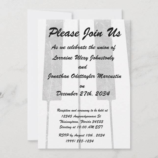 electric keyboard keys grunge scratch music invitation (Front)