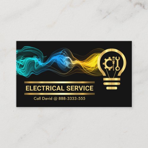 Electric Lightning Powers Gold Bulb Business Card