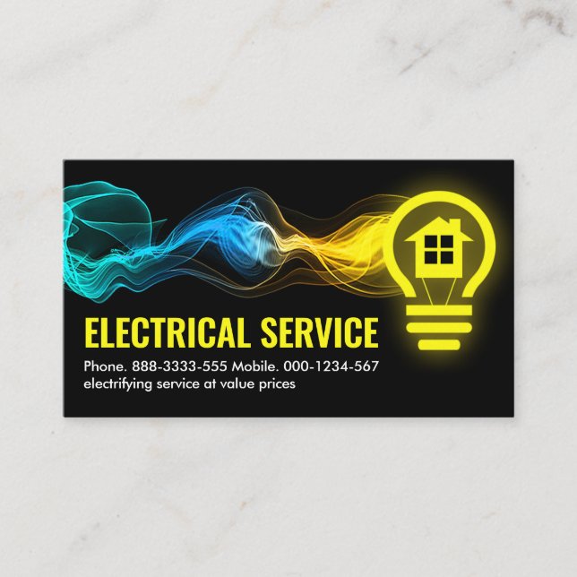 Electric Lightning Powers Lightbulb Business Card (Front)