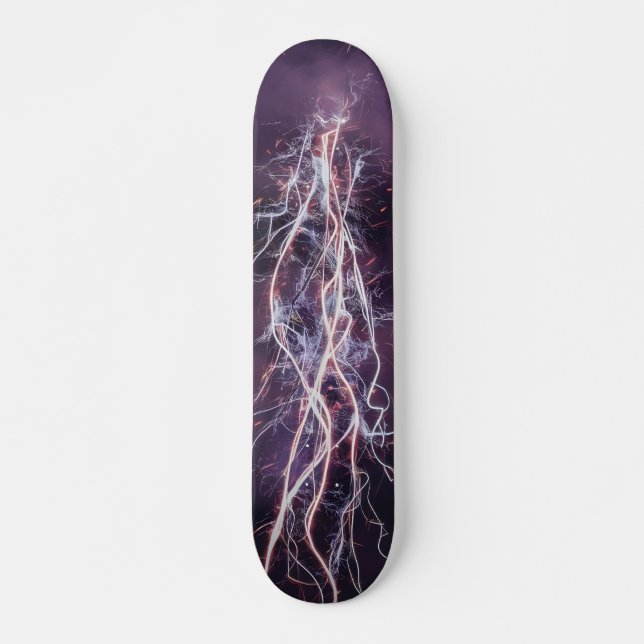 Electric Lightning White Purple Pattern Skateboard (Front)
