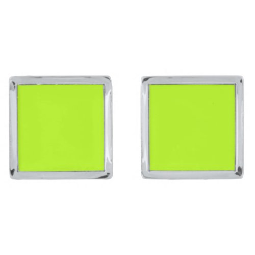 Electric Lime Green Accent Ready to Customize Silver Cufflinks