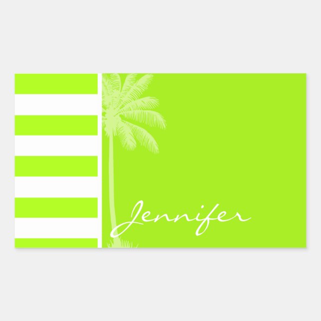 Electric Lime Horizontal Stripes; Palm Rectangular Sticker (Front)