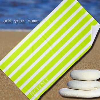 Electric Lime& White  Cabana Stripes  Personalized Beach Towel by almawad at Zazzle