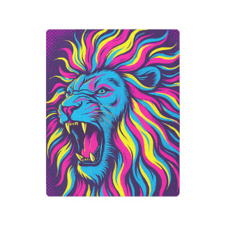 Electric Lion Metal Print | Neon Psychedelic