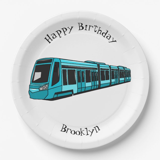 Electric locomotive cartoon illustration paper plates (Front)