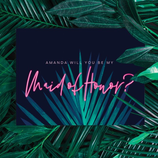 Electric Love Neon Pink Be My Maid of Honor? Invitation (Creator Uploaded)