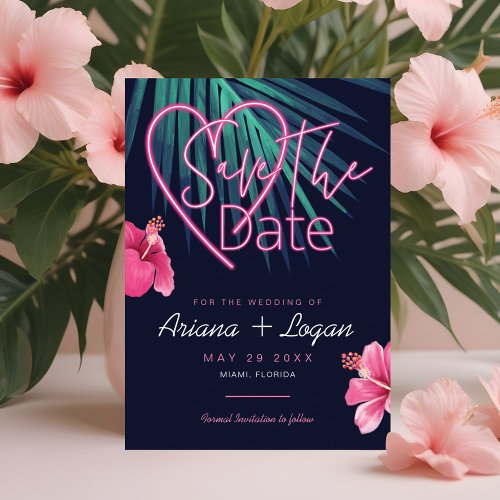 Electric Love Neon Pink Floral  Tropical Retro Save The Date