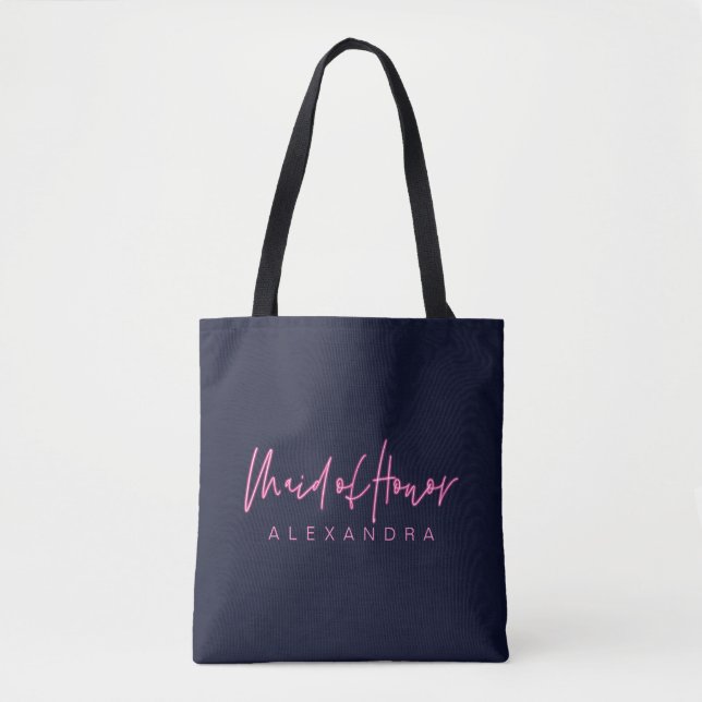 Electric Love Neon Pink Heart Maid of Honour Tote Bag (Front)
