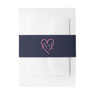 Electric Love Neon Pink Heart & Monogram Invitation Belly Band
