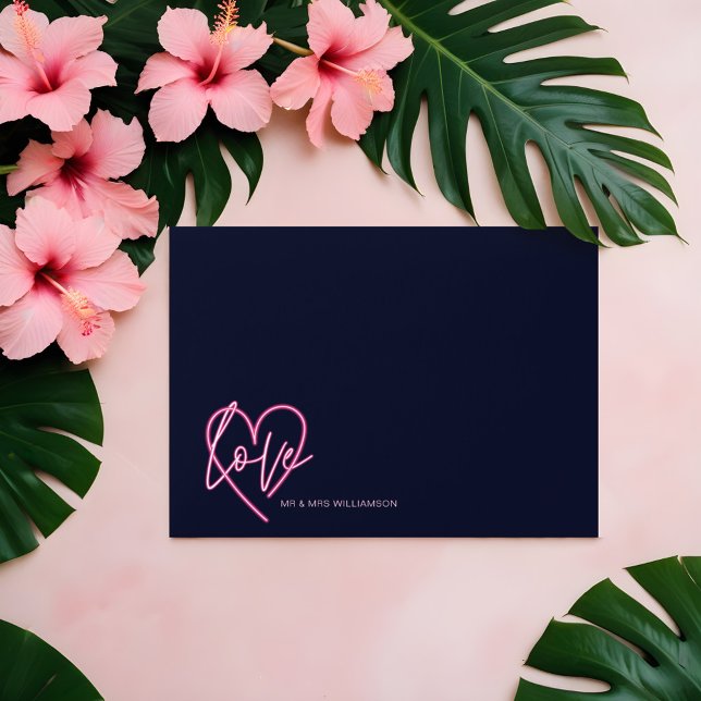 Electric Love Neon Pink Heart & Tropical Floral Envelope (Electric Love Neon Pink Heart & Tropical Floral Envelope)