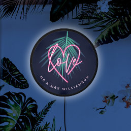 Electric Love Neon Pink Heart &amp; Tropical Palm Leaf LED Sign