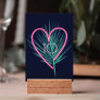 Electric Love Neon Pink Heart & Tropical Palm Leaf Table Number