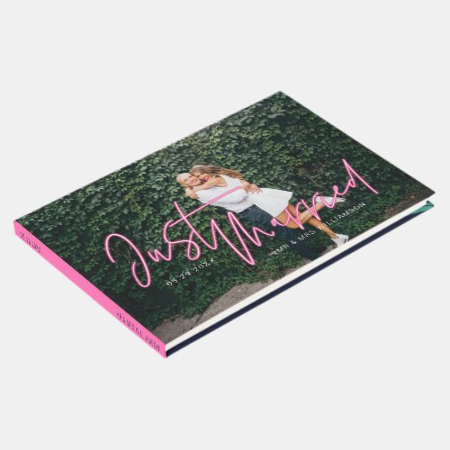 Electric Love Neon Pink Just Married Photo Guest Book