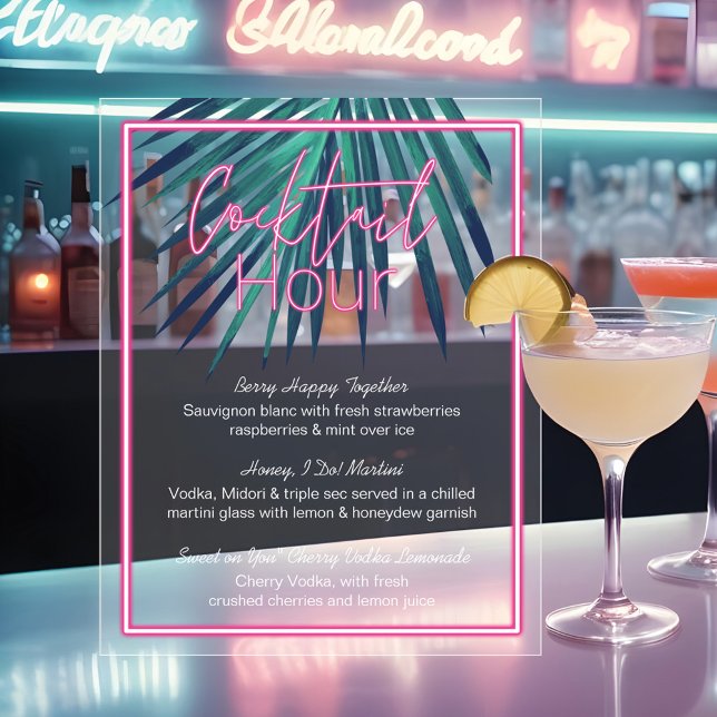 Electric Love Neon Pink Tropical Retro Cocktail Acrylic Sign (Electric Love Neon Pink Tropical Retro Cocktail Acrylic Sign)