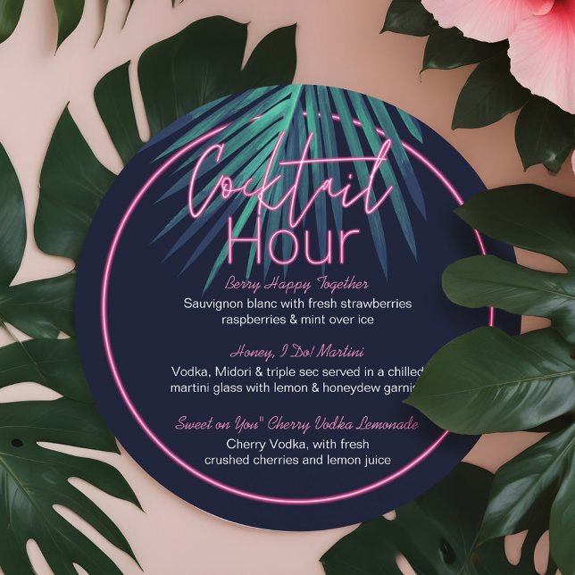 Electric Love Neon Pink Tropical Retro Cocktail Menu (Electric Love Neon Pink Tropical Retro Cocktail Menu)