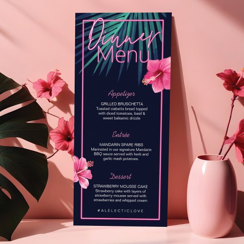 Electric Love Neon Pink Tropical Retro Wedding Menu