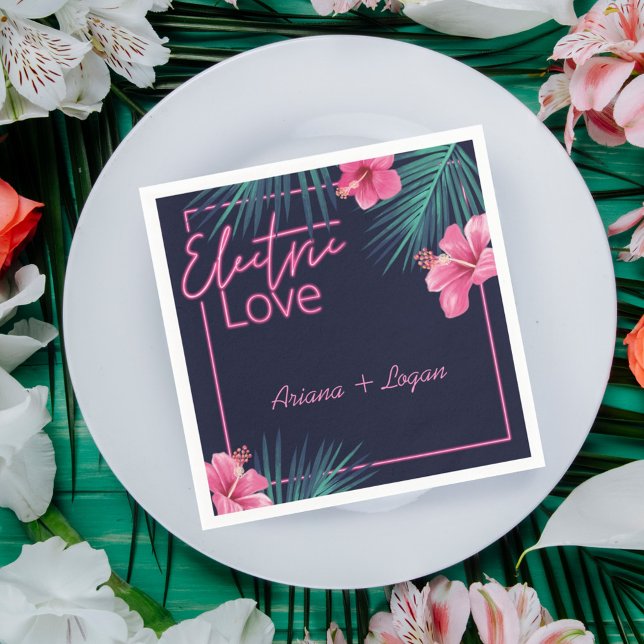 Electric Love Neon Pink Tropical Retro Wedding Napkins (Creator Uploaded)