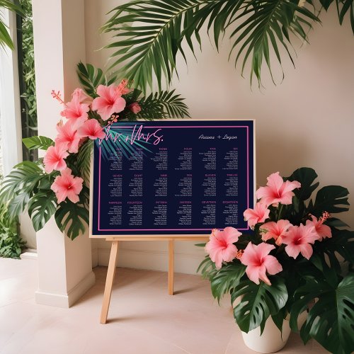 Electric Love Neon Pink Tropical Retro Wedding Poster