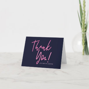 Electric Love Neon Pink Typographic & Heart Thank You Card