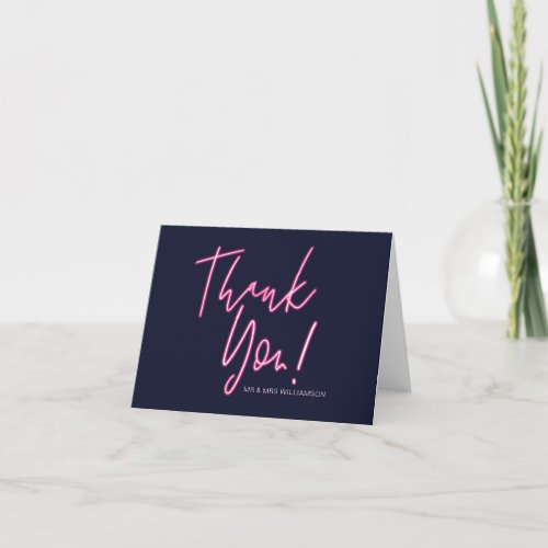 Electric Love Neon Pink Typographic  Heart Thank You Card