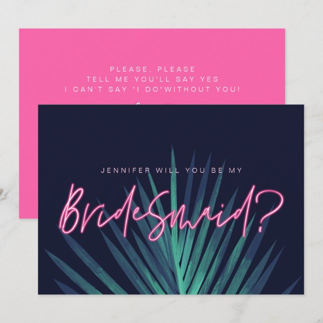 Electric Love Neon Pink Will You Be My Bridesmaid? Invitation (Front/Back)