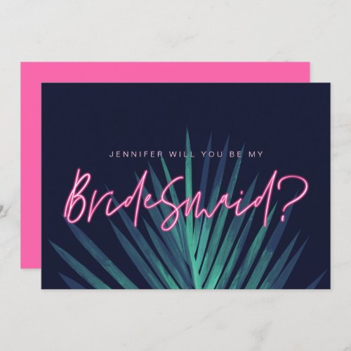 Electric Love Neon Pink Will You Be My Bridesmaid Invitation