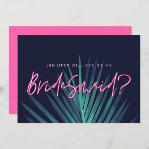 Electric Love Neon Pink Will You Be My Bridesmaid? Invitation