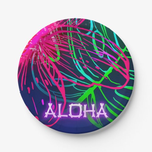 Electric Luau Tropical Night Aloha Birthday Party Paper Plates