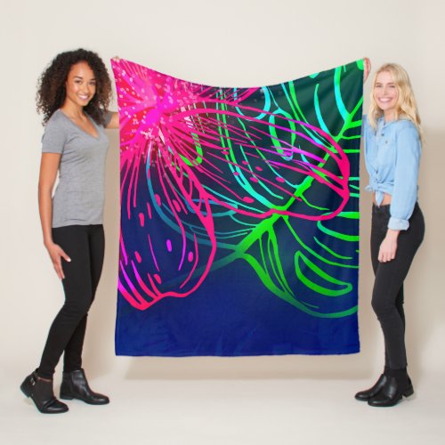 Electric Luau Tropical Night Neon Aloha Fleece Blanket